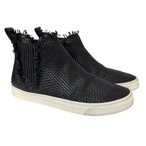 Loeffler Randall Leather Woven High Top Slip-On Sneakers Booties Grunge Street 8